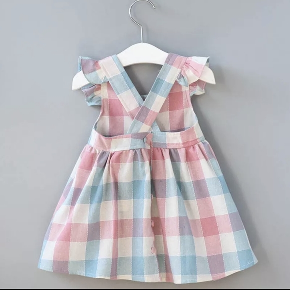 Care Bears Dress girl outfit Spring First Birthday Clothes plaid pink gingham - Picture 3 of 7